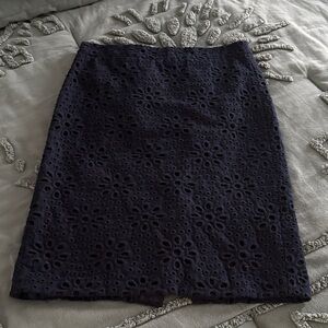 J. CREW  navy blue embroidered floral eyelet No. 2 pencil skirt